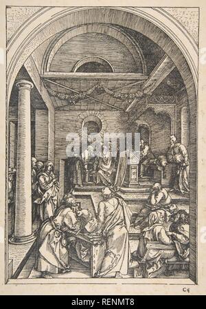 Le Christ parmi les médecins, à partir de la vie de la Vierge, de l'édition, 1511. Artiste : Albrecht Dürer (Nuremberg, Allemagne Nuremberg 1471-1528). Fiche technique : Dimensions : 17 x 12 5/16 in. (43,9 x 30,5 cm) bloc : 11 3/4 x 8 3/16 in. (29,9 x 20,8 cm). Date : n.d.. Musée : Metropolitan Museum of Art, New York, USA. Banque D'Images