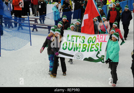 KILLINGTON, États-Unis - 24 novembre : parade d'ouverture à la zone d'arrivée, bas du sentier Superstar au cours de l'AUDI FIS Coupe du Monde de Ski le slalom géant féminin. Banque D'Images