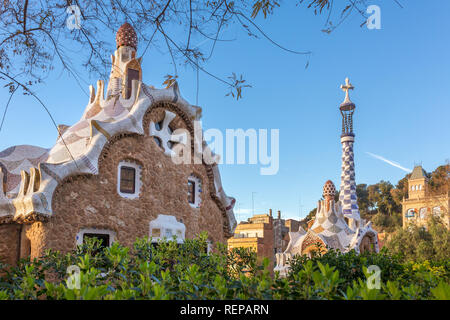 Parc Guell conçu par Antoni Gaudi, Barcelone, Espagne. Banque D'Images