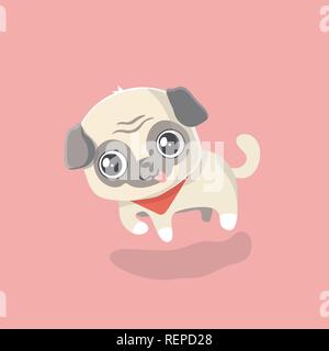 Chiot mignon pug sur fond pastel. Illustration de Vecteur