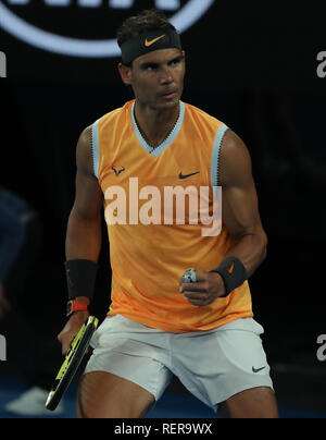 Melbourne Park, Melbourne, Australie. 22 janvier, 2019. Open de tennis d'Australie, jour 9 ; Rafael Nadal de l'Espagne célèbre un point gagné contre Frances Tiafoe de USA : Action Crédit Plus Sport/Alamy Live News Banque D'Images