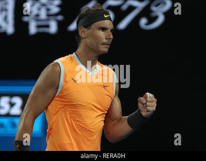 Melbourne Park, Melbourne, Australie. 22 janvier, 2019. Open de tennis d'Australie, jour 9 ; Rafael Nadal de l'Espagne célèbre un point gagné contre Frances Tiafoe de USA : Action Crédit Plus Sport/Alamy Live News Banque D'Images