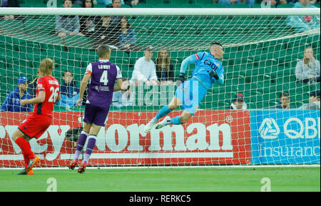 L'HBF Park, Perth, Australie. 23 Jan, 2019. Une Ligue de football, Perth Glory versus Adelaide United ; Liam Reddy du Perth Glory regarde la balle au-delà de son poste : Action Crédit Plus Sport/Alamy Live News Banque D'Images