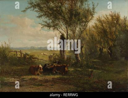 Prairie près de Oosterbeek. Dating : 1860. Dimensions : H 39 cm × w 55 cm ; h 66,7 cm × 81,7 cm × t w 11 cm. Musée : Rijksmuseum, Amsterdam. Auteur : Gerard Bilders. Banque D'Images