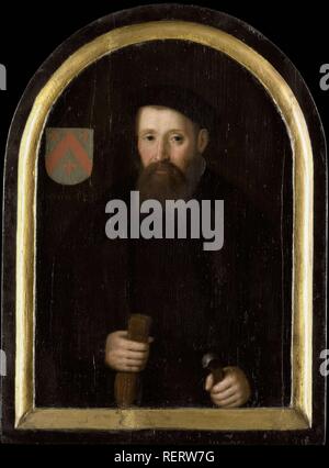 Portrait de Willem Fransz van Overrijn Schoterbosch (ch. 1510- ?). Dating : 1525 - 1574 et/ou c. 1620. Lieu : Nord des Pays-Bas. Mesures : support : h 41,3 cm × 28,5 cm w ; d 1,7 cm. Musée : Rijksmuseum, Amsterdam. Auteur : Cornelis Engelsz. (Attribué à). Banque D'Images