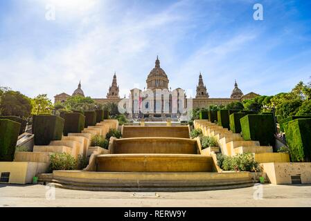 Palau Nacional de Montjuic, le Palais National de Montjuic, Museu Nacional d'Art de Catalunya, Barcelone, Catalogne, Espagne Banque D'Images