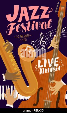 Jazz festival placard. Musique live, jive, concert concept. Vector illustration Illustration de Vecteur