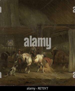 Horse stable. Dating : ch. 1830 - c. 1840. Dimensions : H 39 cm × w 34 cm ; d 7,5 cm. Musée : Rijksmuseum, Amsterdam. Auteur : Joseph Moerenhout. Banque D'Images