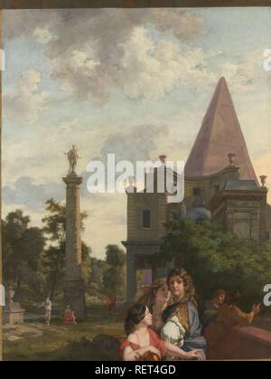 Paysage italien avec trois femmes à l'avant-plan. Décoration d'une chambre à la maison de Jacob de Flines à Amsterdam (titre de la série). Dating : ch. 1687. Dimensions : h 290 cm l 212 cm ; D. 7,5 cm ; w 51 kg. Musée : Rijksmuseum, Amsterdam. Auteur : Gerard De Lairesse. JOHANNES GLAUBER. Banque D'Images