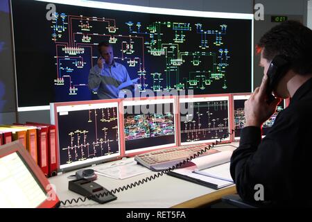 Centre de contrôle de l'alimentation de l'Emscher Lippe ELE, Energie GmbH, une filiale de RWE, la salle de contrôle de l'énergie régionaux Banque D'Images