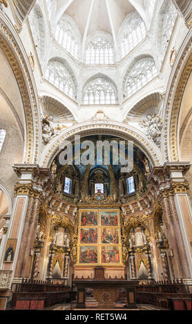 Vue de l'intérieur de la cathédrale de Valence se montrant le chœur, l'Espagne, Europe Banque D'Images