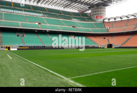 Coin dans le stade de football San Siro, Milan, Italie. Banque D'Images