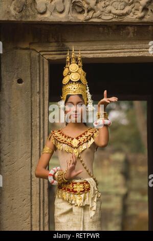 Danseuse Apsara, Ta Som Temple, Angkor, Siem Reap, Cambodge Banque D'Images