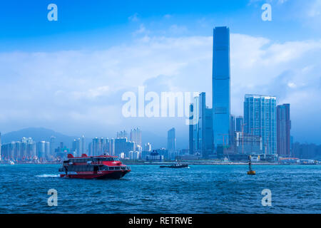 Macau Ferry Turbo Jet la circulation des bateaux dans le port de Victoria, Hong Kong, Chine, Asie. Banque D'Images