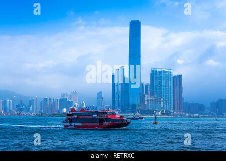 Macau Ferry Turbo Jet la circulation des bateaux dans le port de Victoria, Hong Kong, Chine, Asie. Banque D'Images