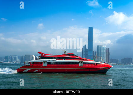 Macau Ferry Turbo Jet la circulation des bateaux dans le port de Victoria, Hong Kong, Chine, Asie. Banque D'Images