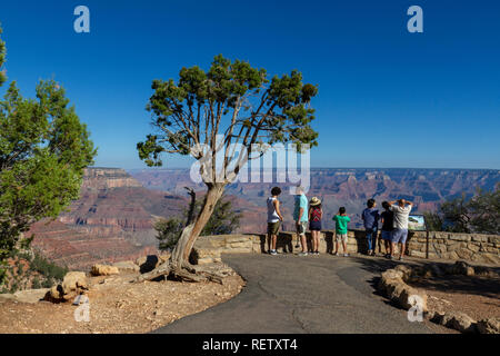 Un groupe de visiteurs à Grandview Point, South Rim, le Parc National du Grand Canyon, Arizona, United States. Banque D'Images