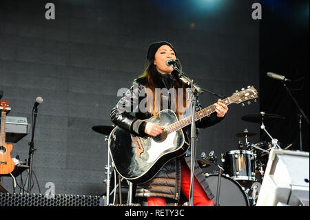 KILLINGTON, États-Unis - 24 novembre : un spectacle de musique par KT Tunstall au Village du Festival, K-1 au cours de la zone de la base du monde de ski AUDI FIS. Banque D'Images