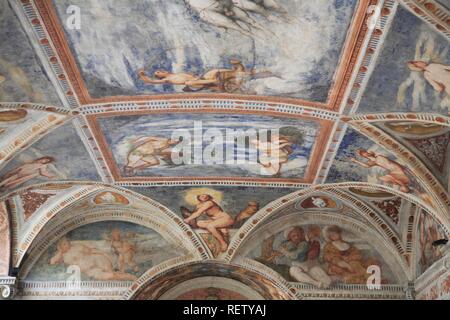Fresques dans la Loggia Romanino de Castello del Buonconsiglio, Trento, Trentino Alto Adige, Italie, Europe, Banque D'Images