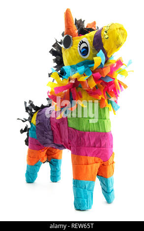Piñata âne baudet mexicain isolé. Âne mexicain fête piñata avec pierres jaunes sur un fond blanc. Banque D'Images