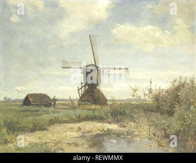 'Sunny Day', un moulin à vent sur une voie navigable. Dating : ch. 1860 - c. 1903. Lieu : Pays-Bas. Dimensions : H 29 cm × w 37,5 cm ; d 10 cm. Musée : Rijksmuseum, Amsterdam. Auteur : Paul Joseph Constantin Gabriël (mentionné sur l'objet). Banque D'Images