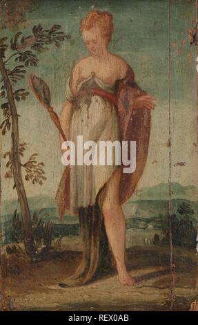 Femme avec miroir. Dating : 1540 - 1570. Dimensions : H 20 cm × 12,5 cm × d w 1,5 cm. Musée : Rijksmuseum, Amsterdam. Auteur : Lambert Sustris (cercle de). Banque D'Images