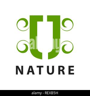 La nature. lettre initiale) ou U concept logo design. Modèle de graphique vectoriel de l'élément symbole Illustration de Vecteur