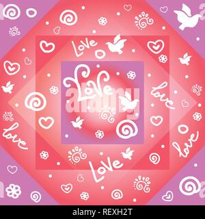 Vector illustration en couleur. Avec motif transparent forme des contours blanc colombe, amour, coeur, fleur, curl des éléments isolés sur les motifs de retour Illustration de Vecteur