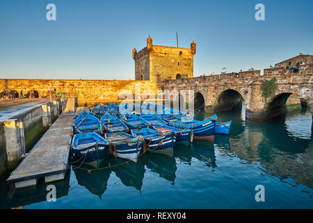 Bateaux bleu d'Essaouira, Maroc Banque D'Images