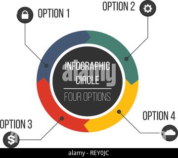 Flèches circulaires pour l'infographie avec des icônes. Tableau, graphique, diagramme avec 4 étapes, options, pièces détachées. Business template vecteur isolé sur blanc retour Illustration de Vecteur
