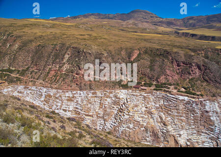 Les étangs de sel de Maras. Depuis les temps pré-Inca, le sel a été obtenu à Maras en évaporant l'eau salée d'un ruisseau souterrain local. Banque D'Images