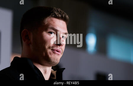 Le capitaine Owen Farrell l'Angleterre au cours de la Guinness au lancement des Six Nations Set Hurlingham Club, Londres. Banque D'Images