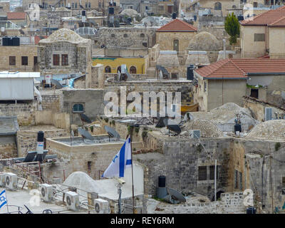 Israël, Jérusalem, Vieille Ville, Vue sur la ville depuis le toit de l'Hospice autrichien de la Sainte Famille Banque D'Images