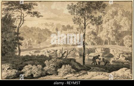 Paysage arcadien. Rapporteur pour avis : Johannes Glauber. Dating : 1656 - 1726. Dimensions : H 102 mm × W 170 mm. Musée : Rijksmuseum, Amsterdam. Banque D'Images