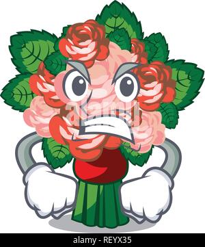 Bouquet de fleurs en colère sur isolé avec mascot Illustration de Vecteur
