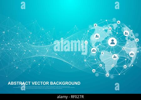 La structure globale et la connexion de données de réseau concept. Réseau social dans la communication des réseaux informatiques mondiaux. La technologie de l'Internet. L'entreprise. La science. Vector illustration. Illustration de Vecteur