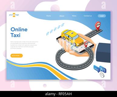 Taxi en ligne Concept isométrique Illustration de Vecteur