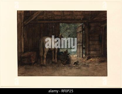 Cheval dans une stable à une porte de grange. Rapporteur pour avis : Anton Mauve. Dating : ch. 1848 - c. 1888. Dimensions : H 221 mm × W 302 mm. Musée : Rijksmuseum, Amsterdam. Banque D'Images