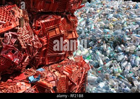 Le recyclage des plastiques, des bouteilles en PET et ordures en plastique sont broyé et pressé, Essen, Rhénanie du Nord-Westphalie Banque D'Images