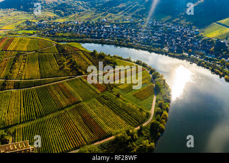 Allemagne, Rheinland-pfalz, Cochem-Zell, Bremm, boucle de la Moselle et Moselle Banque D'Images