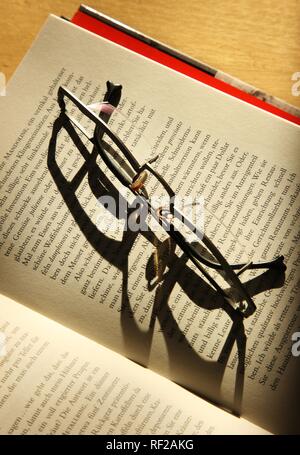 Lunettes de lecture portant sur un livre ouvert Banque D'Images