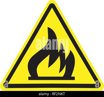 Panneau d'avertissement d'incendie en triangle jaune. Inflammables, substances inflammables icône. Illustration de Vecteur