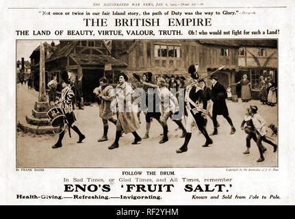 La PREMIÈRE GUERRE MONDIALE - Une annonce pour 1915 patriotique de l'Eno sels fruits anciens volontaires de l'armée montrant d'être recrutés sur le marché. (D'après une peinture par Frank Dad) Banque D'Images