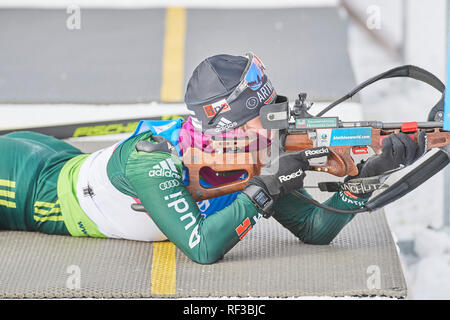 Le Lenzerheide, Suisse, le 24 janvier 2019. Christin Maier lors de l'IBU Cup de Biathlon 2019 Femmes 7,5 km sprint à Lenzerheide. Banque D'Images