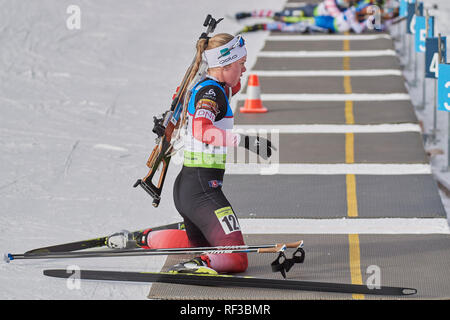 Le Lenzerheide, Suisse, le 24 janvier 2019. Karoline Erdal lors de l'IBU Cup de Biathlon 2019 Femmes 7,5 km sprint à Lenzerheide. Banque D'Images