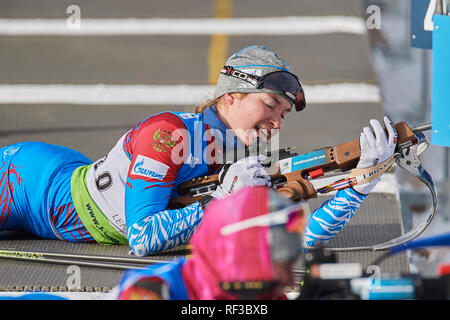 Le Lenzerheide, Suisse, le 24 janvier 2019. Tamara Voronina au cours de l'IBU Cup de Biathlon 2019 Femmes 7,5 km sprint à Lenzerheide. Banque D'Images