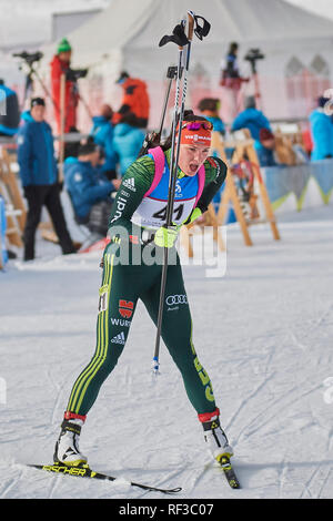 Le Lenzerheide, Suisse, le 24 janvier 2019. Marie Heinrich au cours de l'IBU Cup de Biathlon 2019 Femmes 7,5 km sprint à Lenzerheide. Banque D'Images