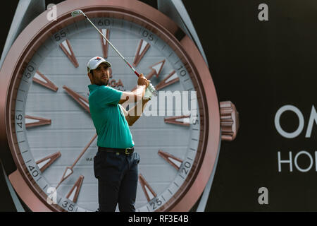 Dubaï, Émirats arabes unis. 24 Jan 2019. Adrian Otaegui de l'Espagne en action à la septième Hoel à la ronde 1 lors de l'Omega Dubai Desert Classic 2019 au Club de Golf des Emirats, DUBAÏ, ÉMIRATS ARABES UNIS Le 24 janvier 2019. Photo de Grant l'hiver. Credit : UK Sports Photos Ltd/Alamy Live News Banque D'Images