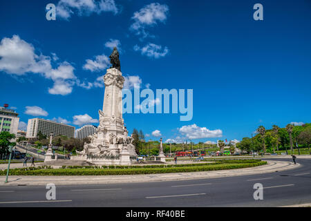 Monument au Marquis de Pombal le premier-ministre qui reconstruit la vieille ville de Lisbonne après le tremblement de terre du 17 Banque D'Images