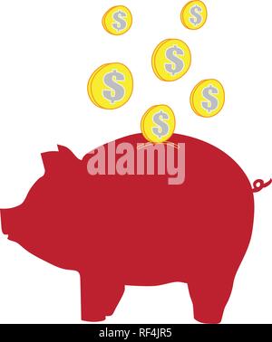 Vecteur de tirelire avec dollar coin drop Illustration de Vecteur